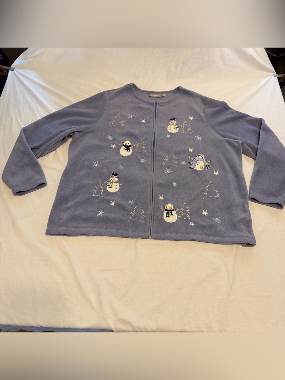 Christmas Croft & Barrow Blue Fleece Jacket with Snowman Size 2X